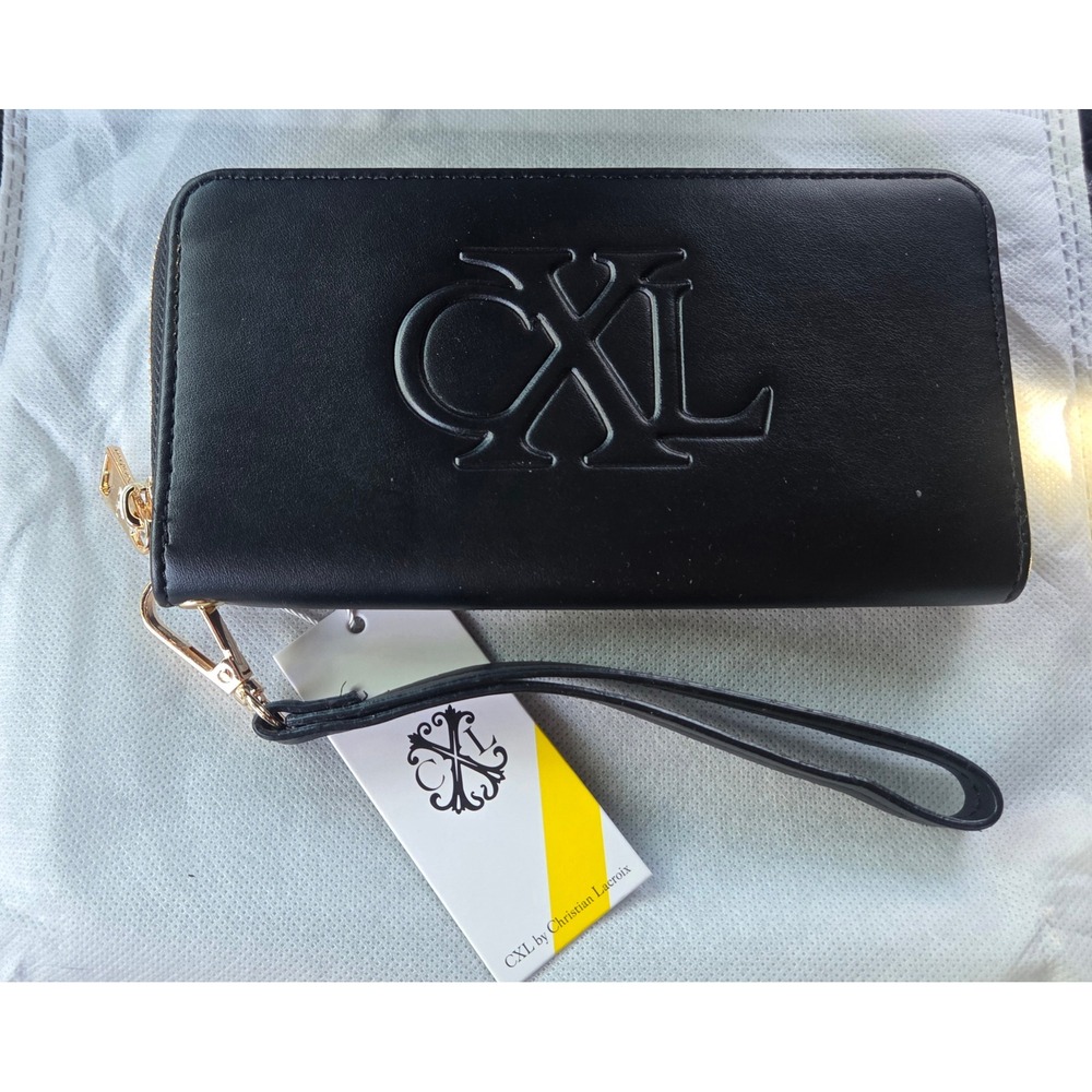 CXL by Christian Lacroix Black Embossed Logo Zip Around Wristlet Wallet New